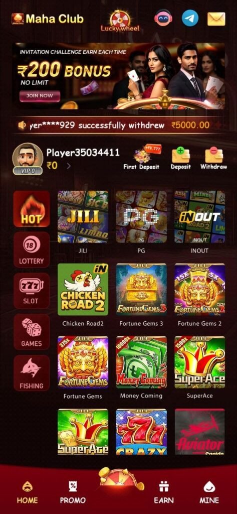 mahaclub game app home screen online casino games earn money aviator slot lottery India